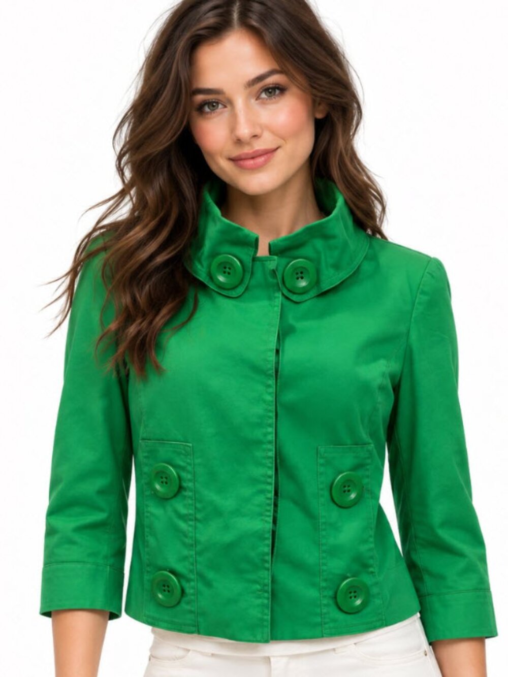 Dunnes Green Pea Coat Funnel Neck 8 Soft Cotton Classic Jacket Y2K Preppy Retro
